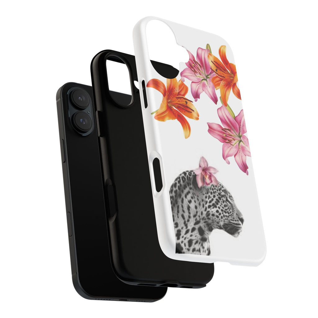Floral Leopard Phone Case — Pink Lily Animal Print Protective Cover