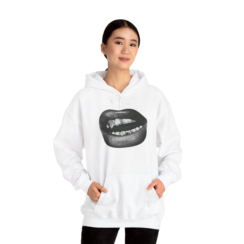 Graphic Lip Print Hoodie — Black Mouth Art Pullover