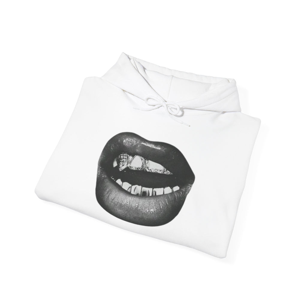 Graphic Lip Print Hoodie — Black Mouth Art Pullover