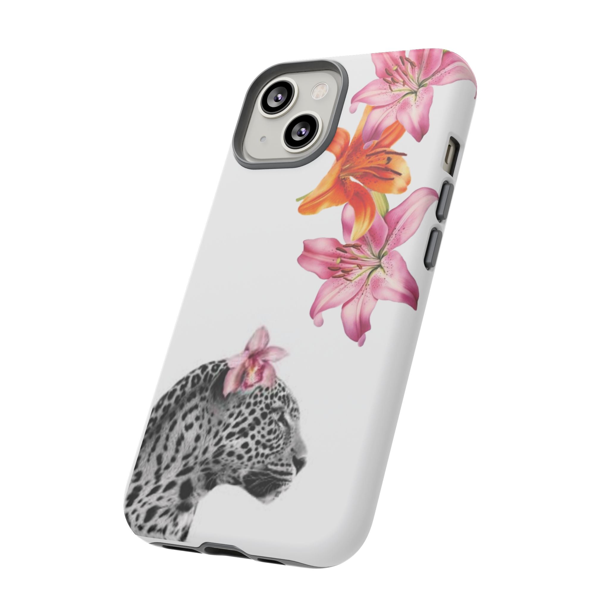 Floral Leopard Phone Case — Pink Lily Animal Print Protective Cover