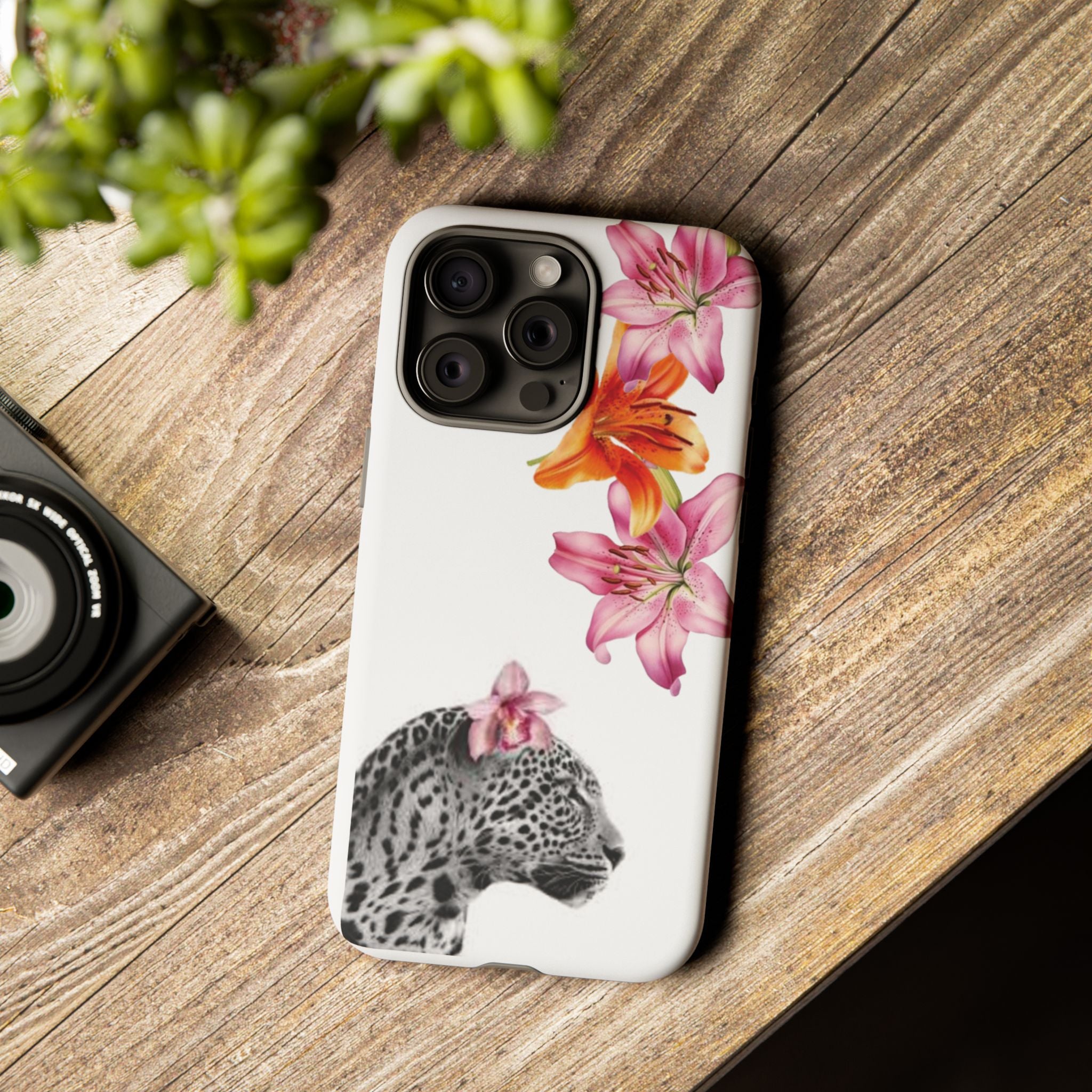 Floral Leopard Phone Case — Pink Lily Animal Print Protective Cover