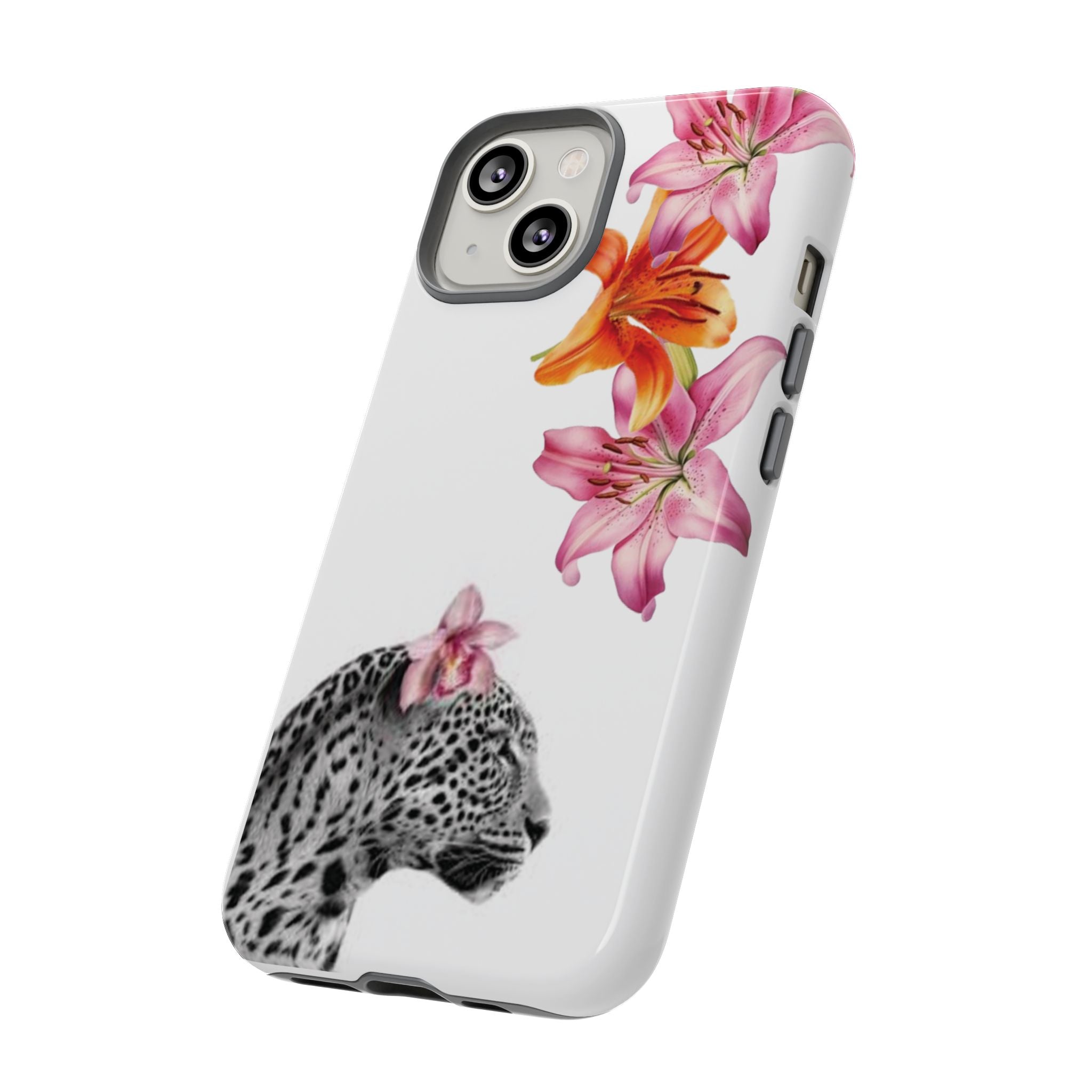 Floral Leopard Phone Case — Pink Lily Animal Print Protective Cover