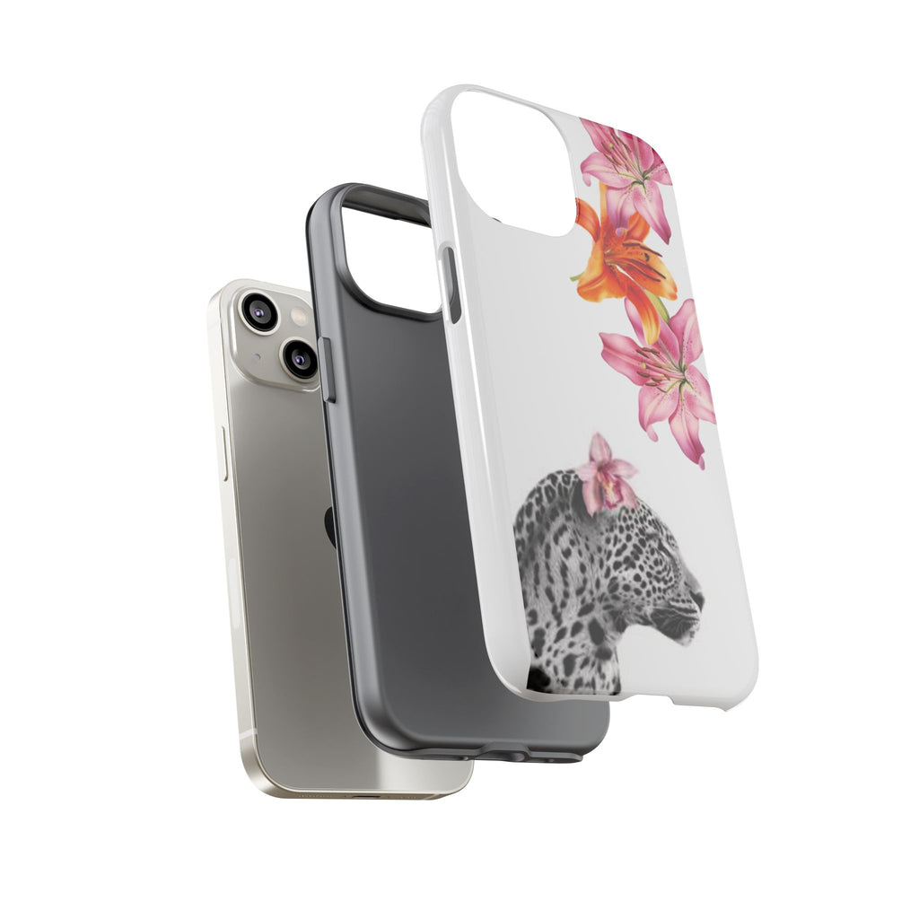 Floral Leopard Phone Case — Pink Lily Animal Print Protective Cover