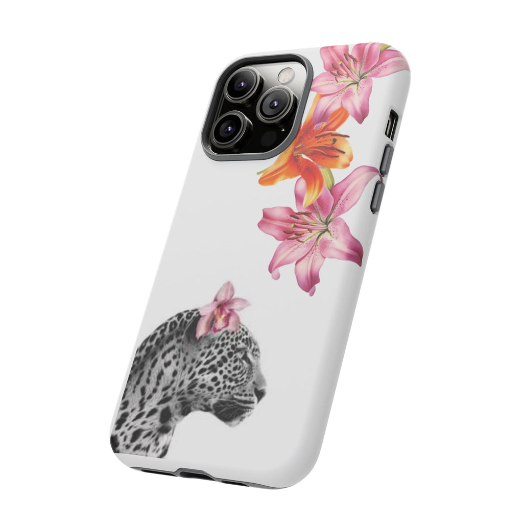 Floral Leopard Phone Case — Pink Lily Animal Print Protective Cover
