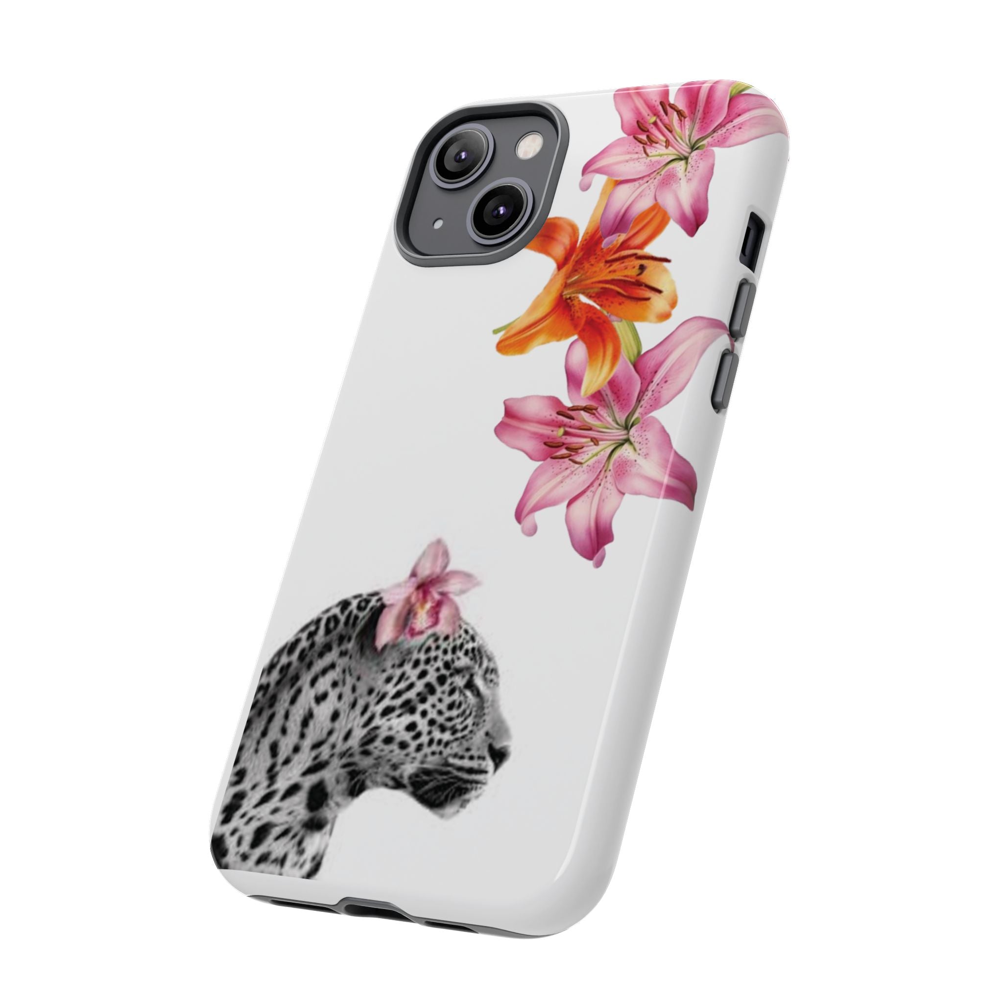 Floral Leopard Phone Case — Pink Lily Animal Print Protective Cover