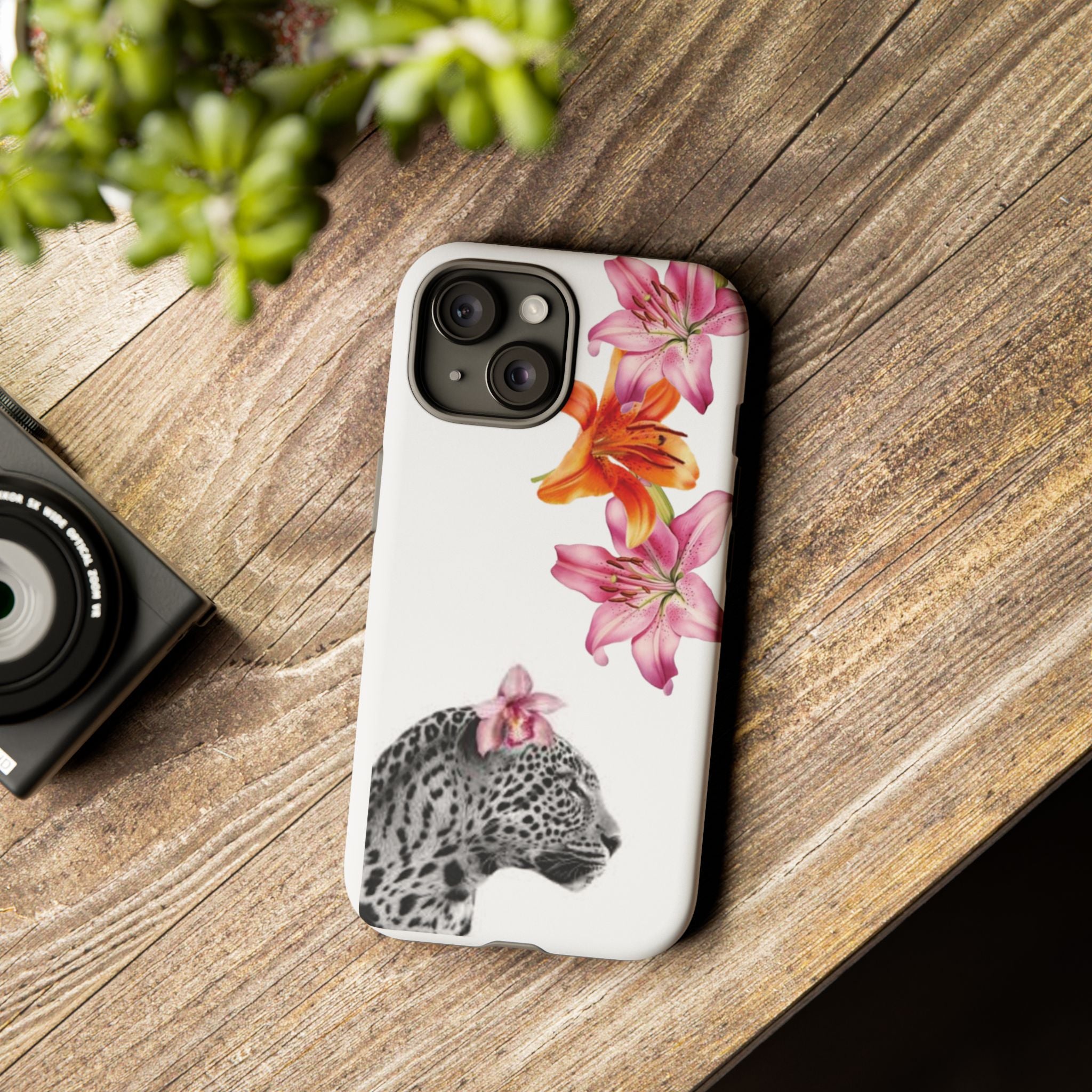 Floral Leopard Phone Case — Pink Lily Animal Print Protective Cover