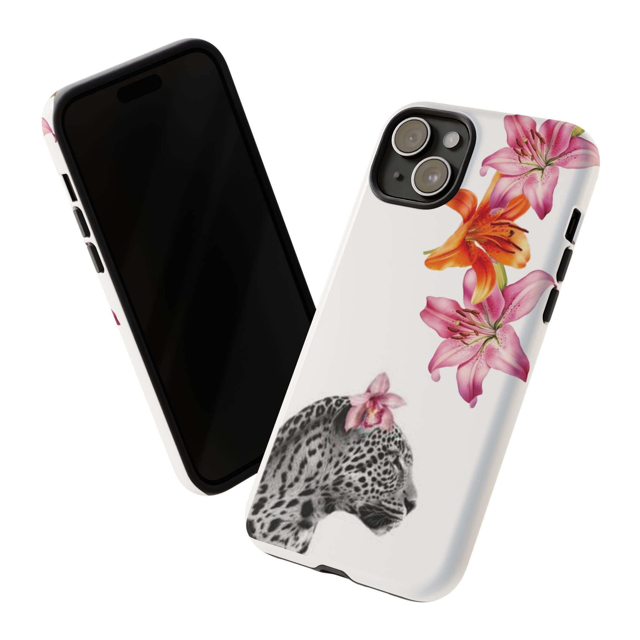 Floral Leopard Phone Case — Pink Lily Animal Print Protective Cover