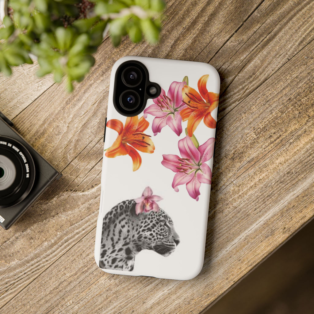Floral Leopard Phone Case — Pink Lily Animal Print Protective Cover