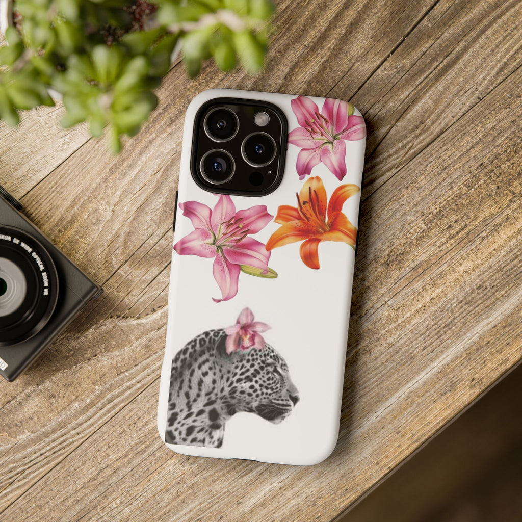 Floral Leopard Phone Case — Pink Lily Animal Print Protective Cover