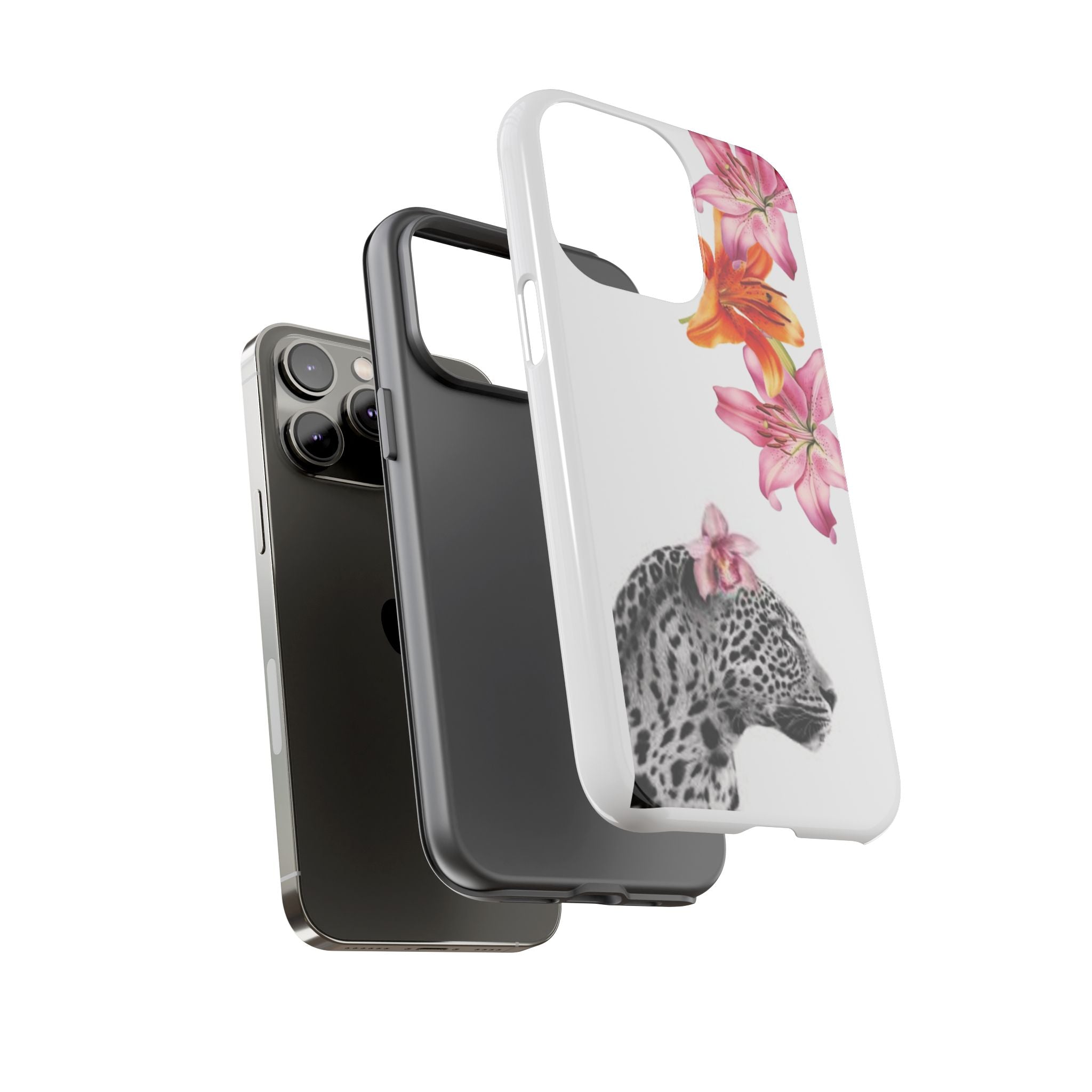 Floral Leopard Phone Case — Pink Lily Animal Print Protective Cover
