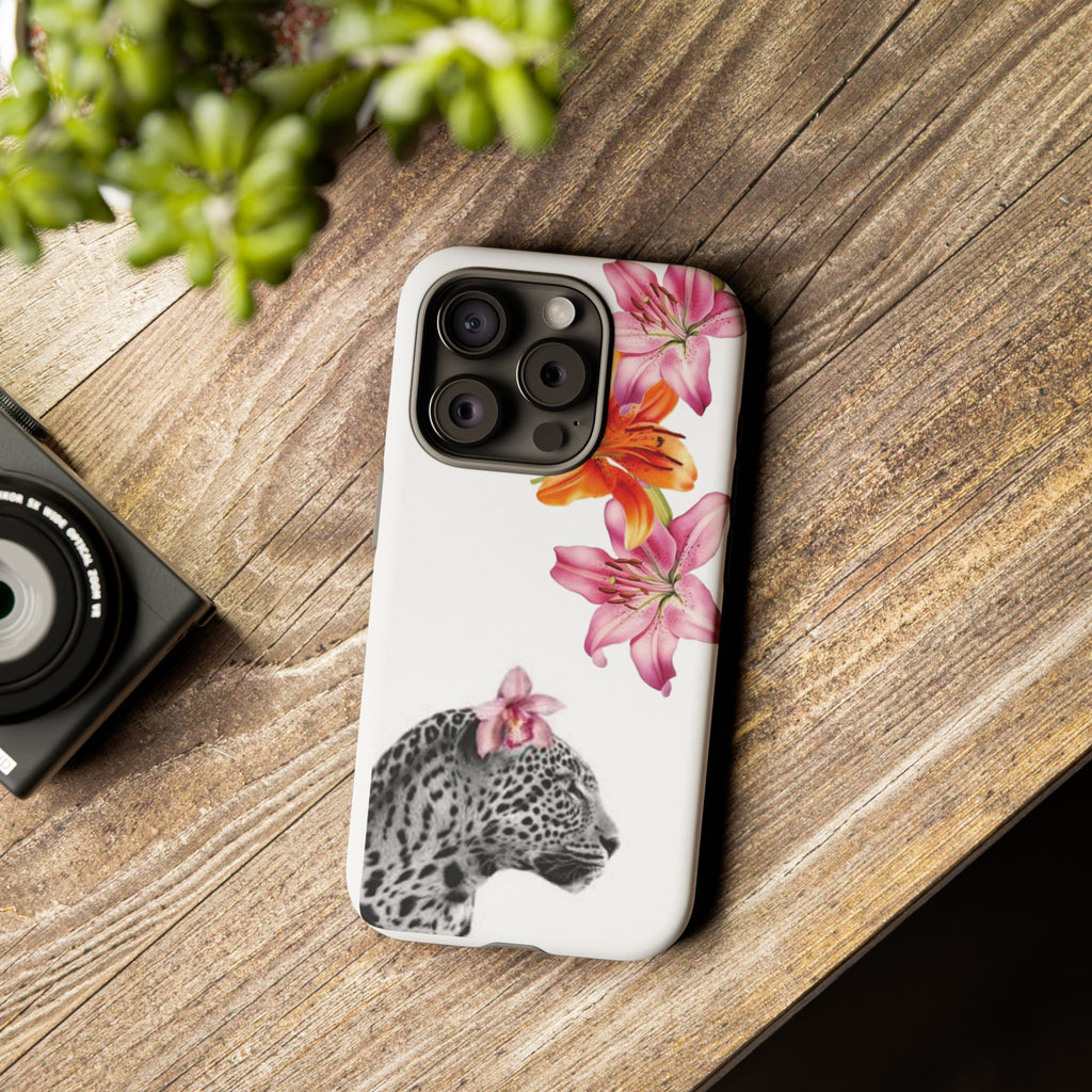 Floral Leopard Phone Case — Pink Lily Animal Print Protective Cover