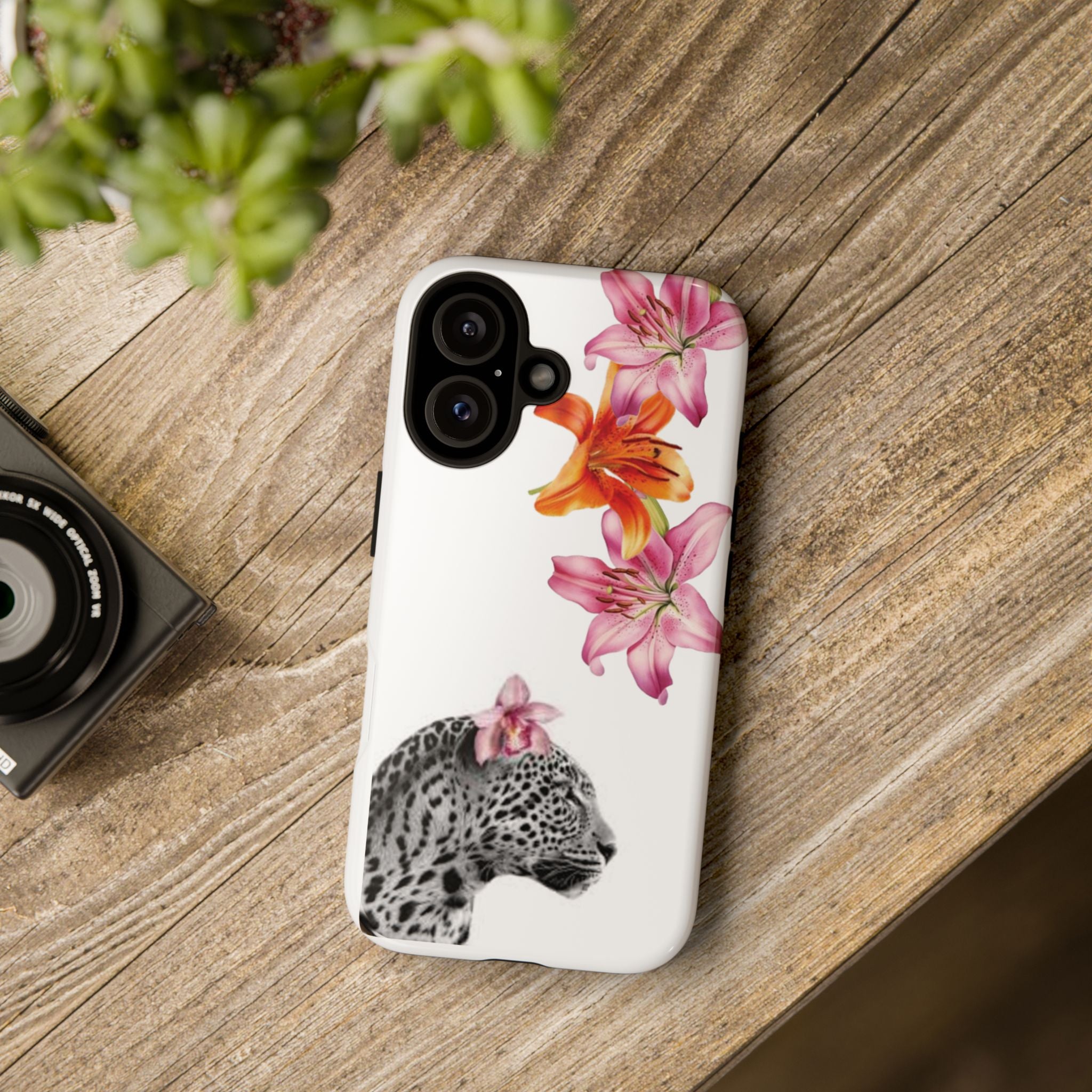 Floral Leopard Phone Case — Pink Lily Animal Print Protective Cover