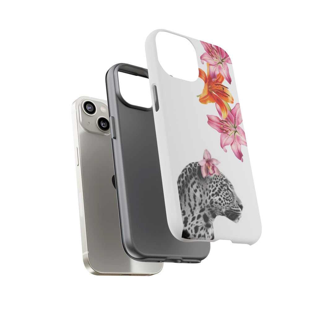 Floral Leopard Phone Case — Pink Lily Animal Print Protective Cover