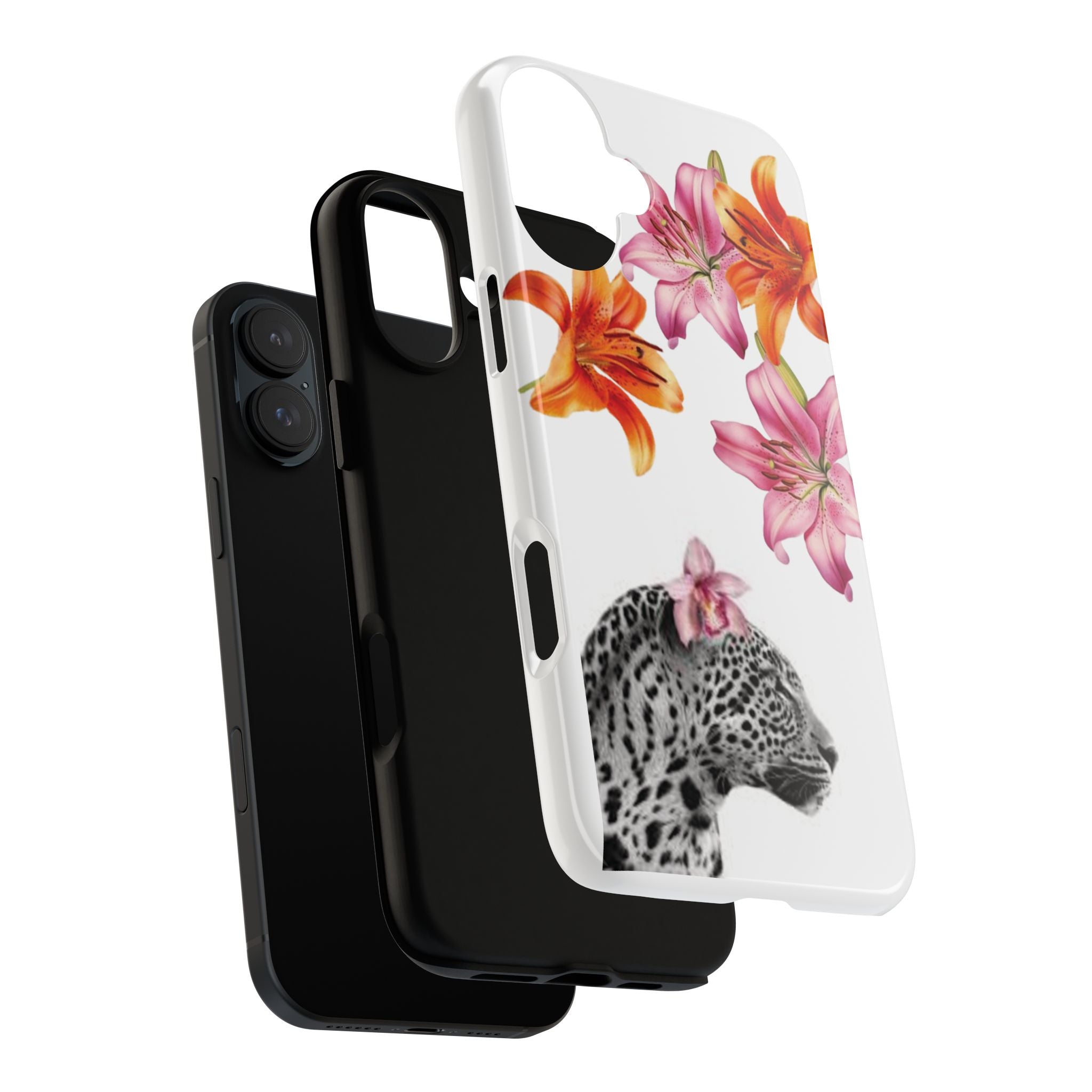 Floral Leopard Phone Case — Pink Lily Animal Print Protective Cover