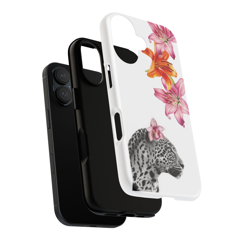 Floral Leopard Phone Case — Pink Lily Animal Print Protective Cover