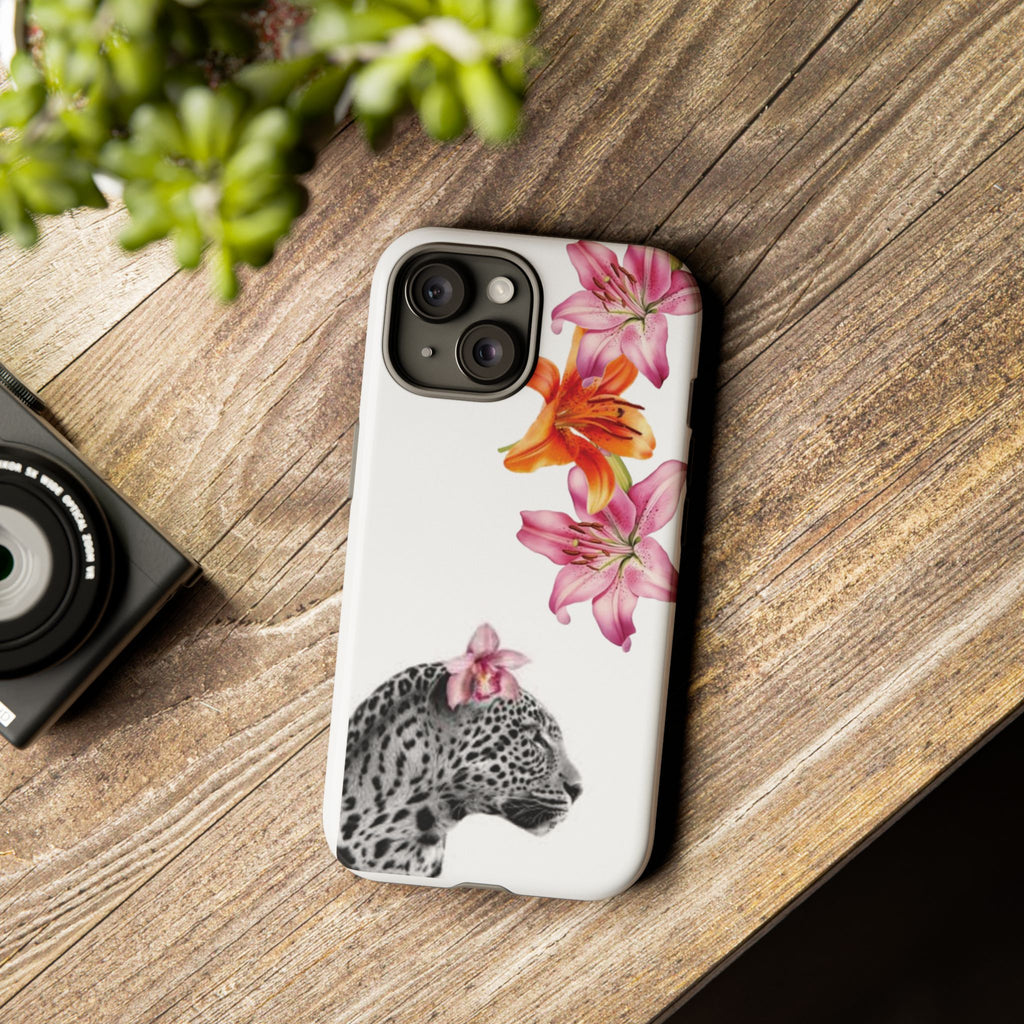 Floral Leopard Phone Case — Pink Lily Animal Print Protective Cover