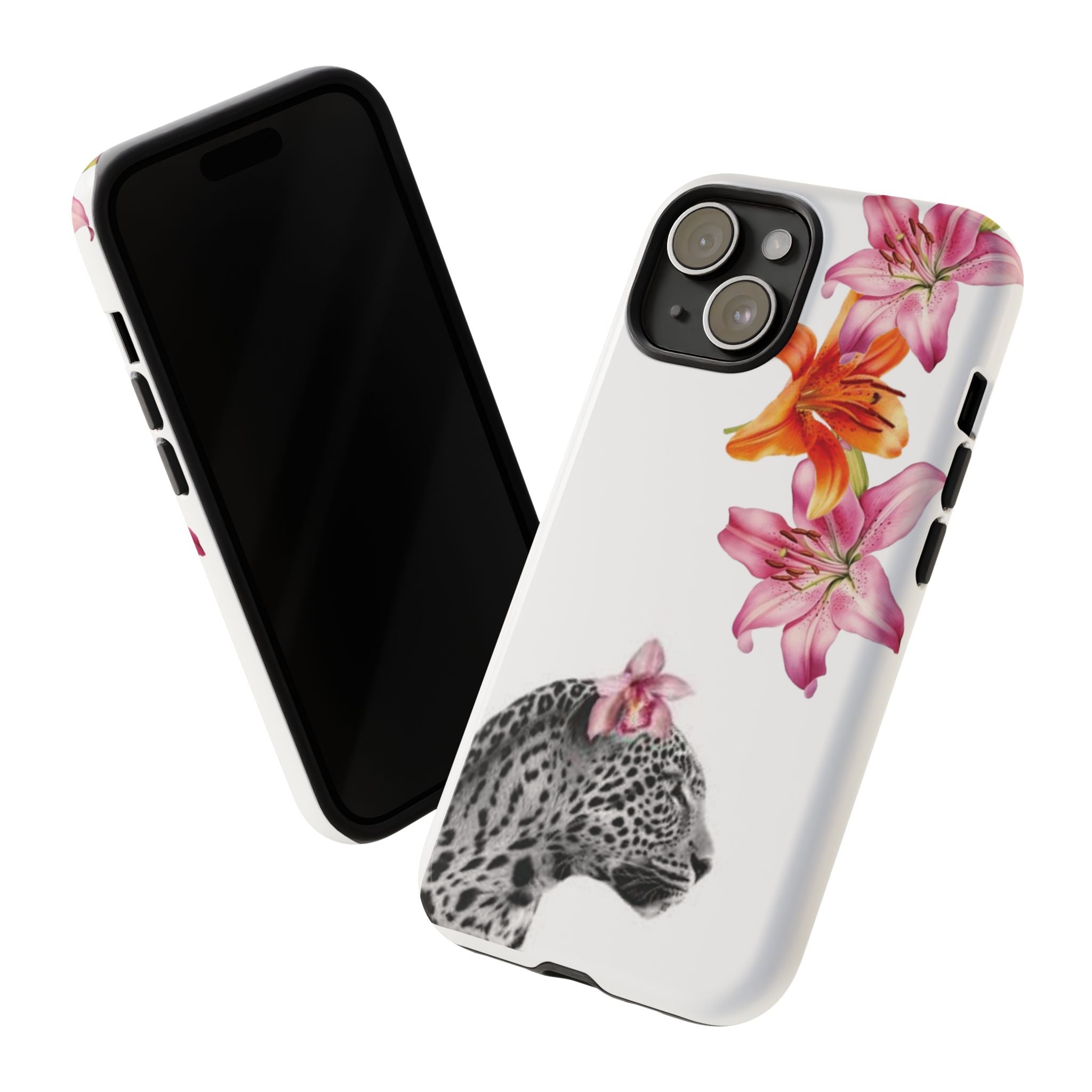 Floral Leopard Phone Case — Pink Lily Animal Print Protective Cover