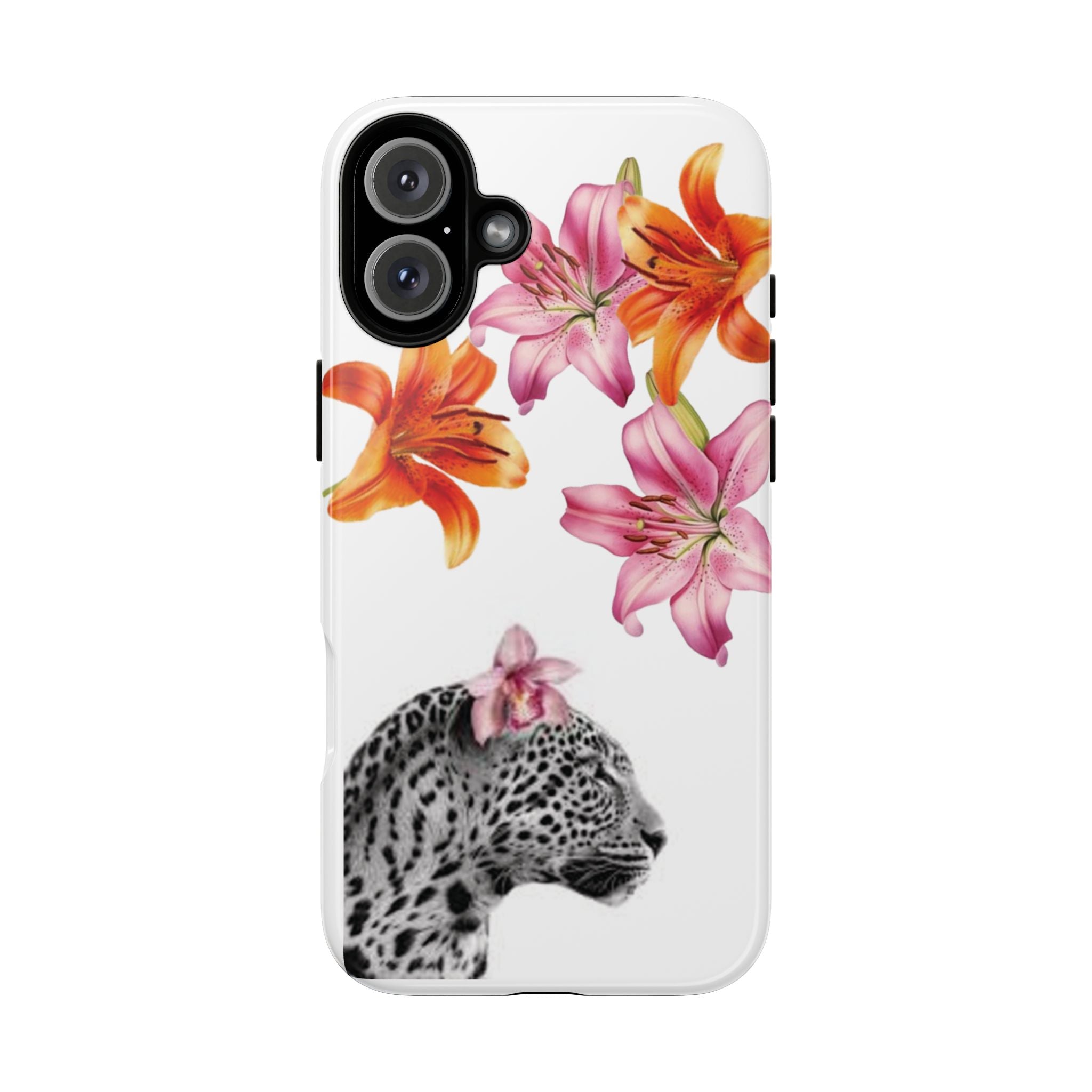 Floral Leopard Phone Case — Pink Lily Animal Print Protective Cover