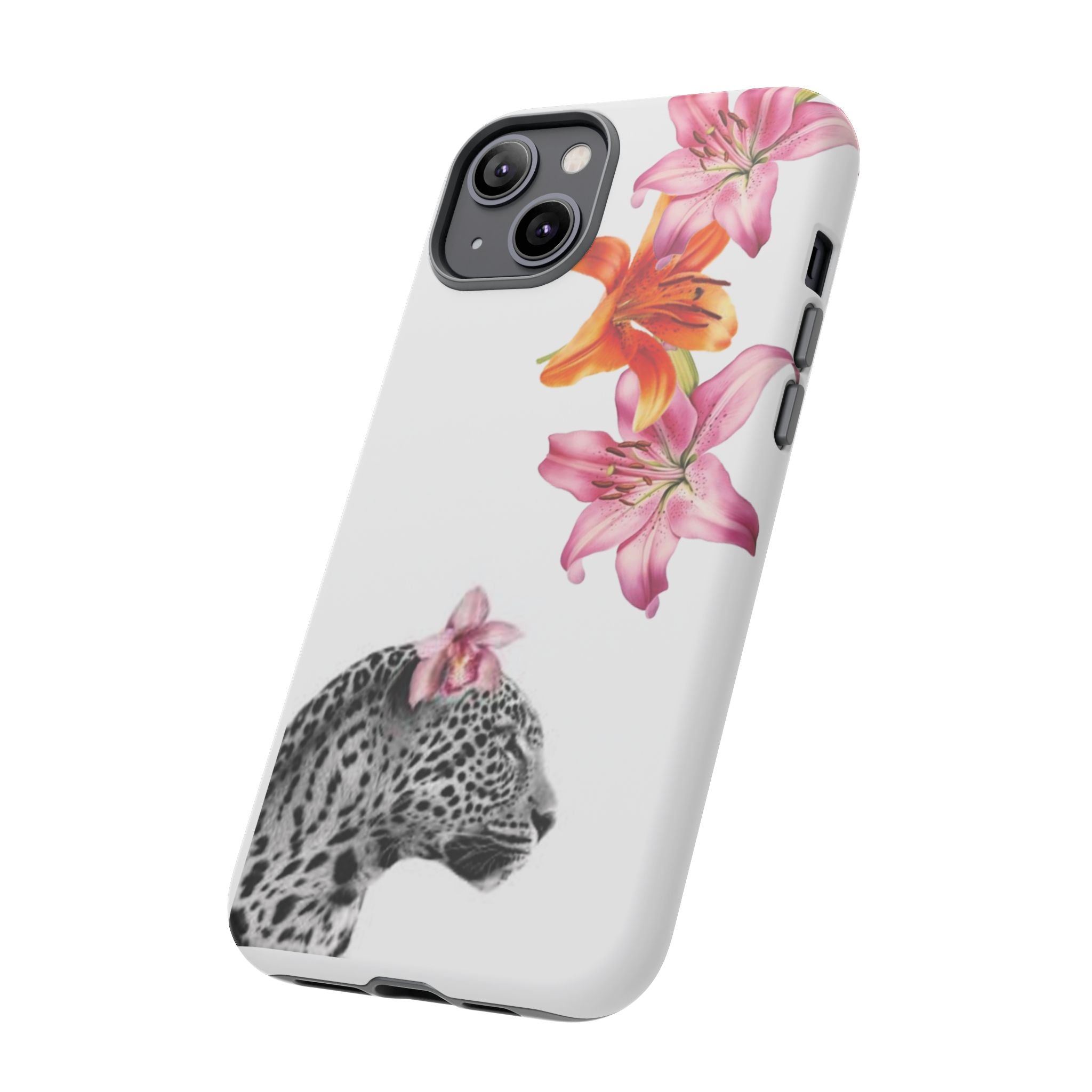 Floral Leopard Phone Case — Pink Lily Animal Print Protective Cover