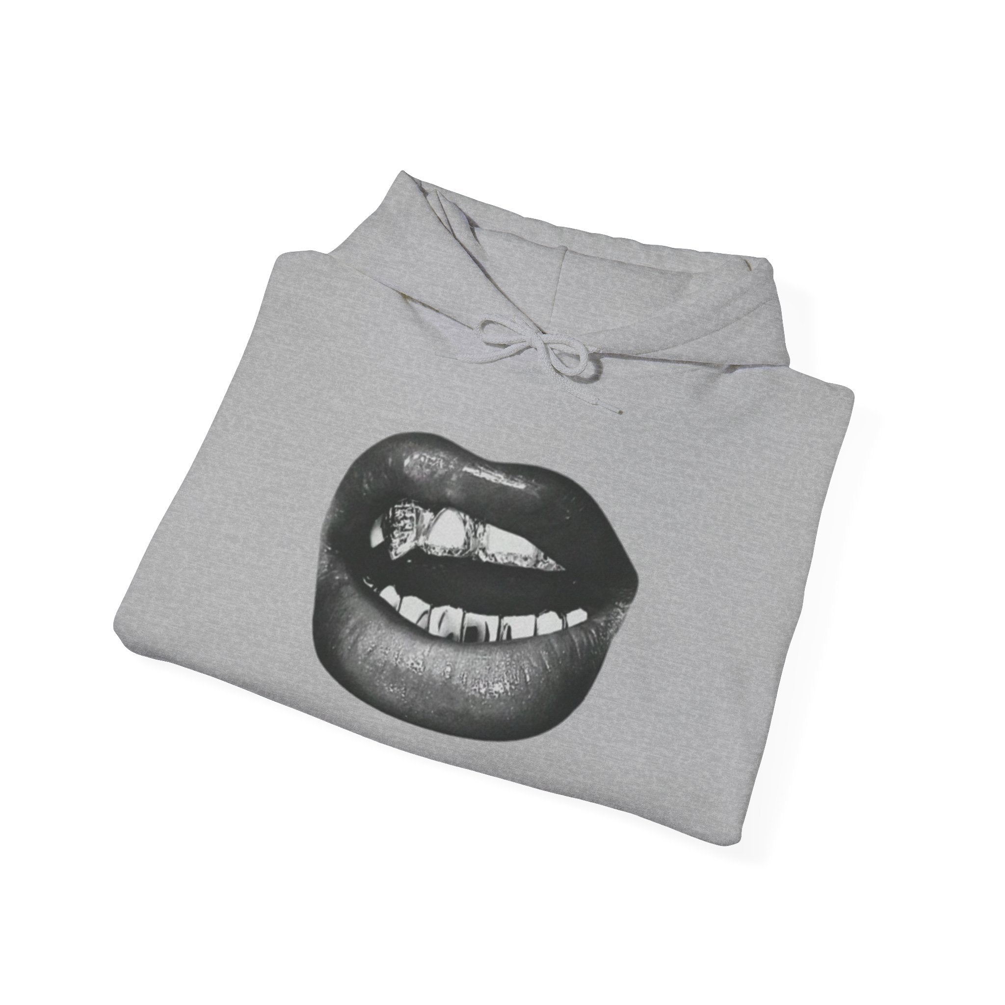 Graphic Lip Print Hoodie — Black Mouth Art Pullover