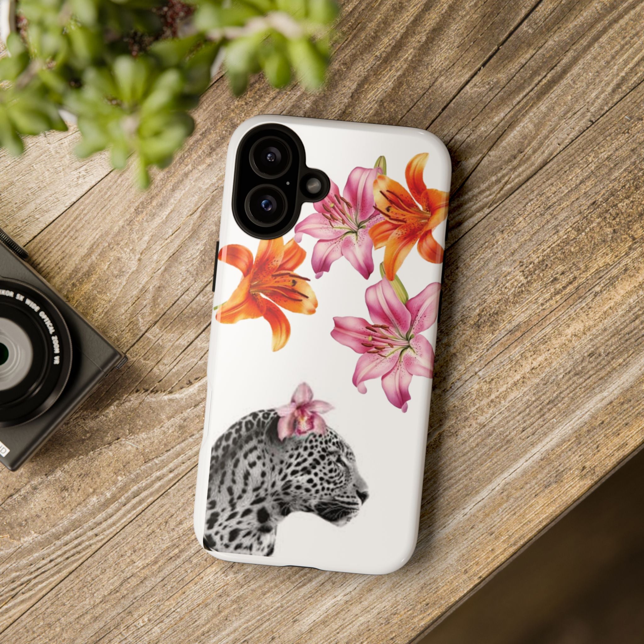 Floral Leopard Phone Case — Pink Lily Animal Print Protective Cover