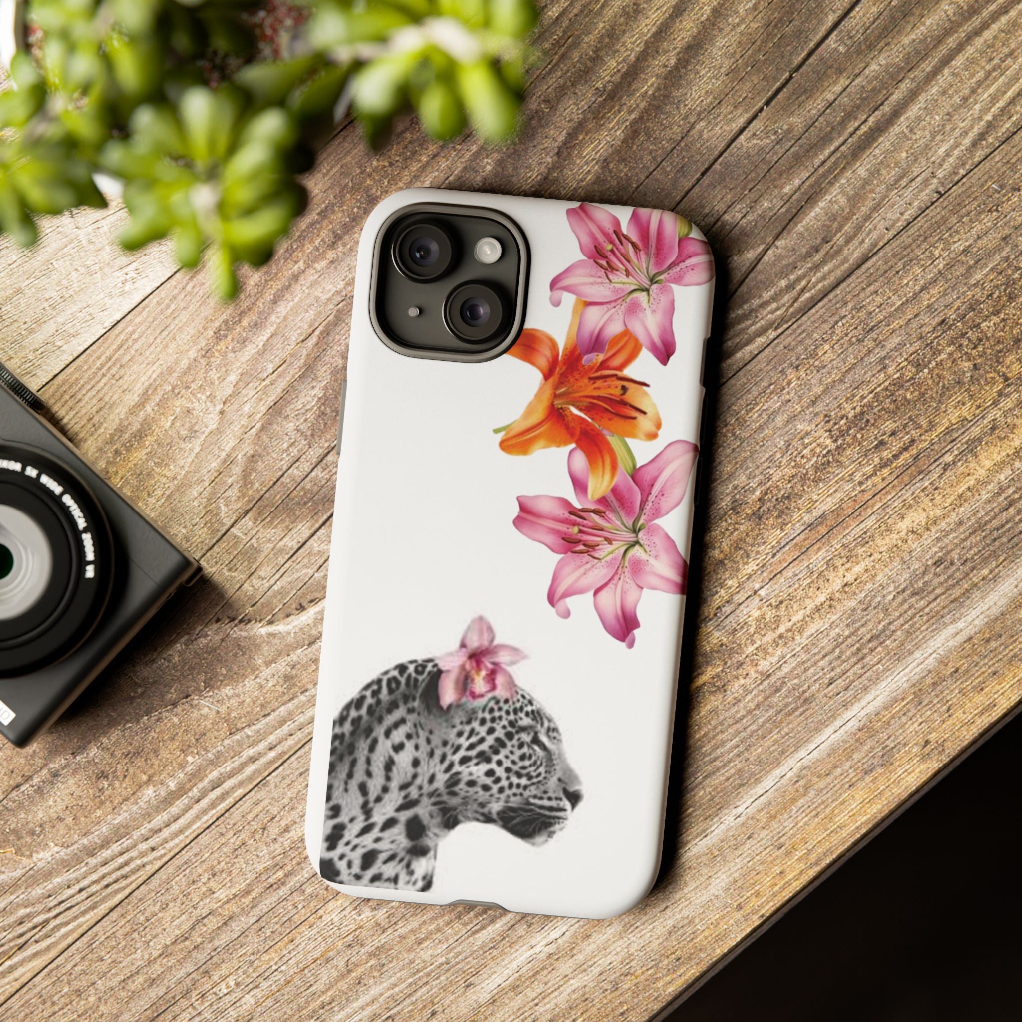 Floral Leopard Phone Case — Pink Lily Animal Print Protective Cover