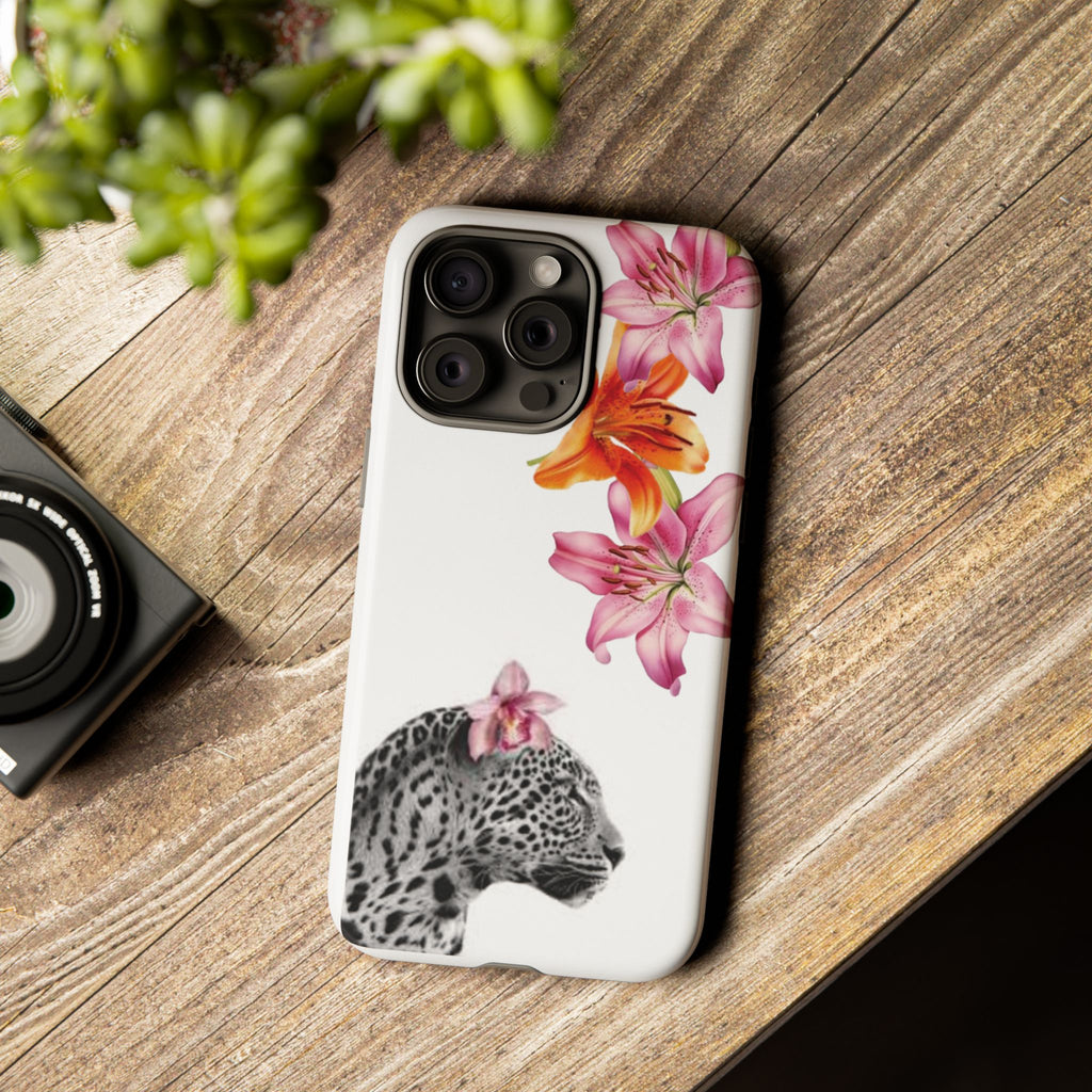 Floral Leopard Phone Case — Pink Lily Animal Print Protective Cover