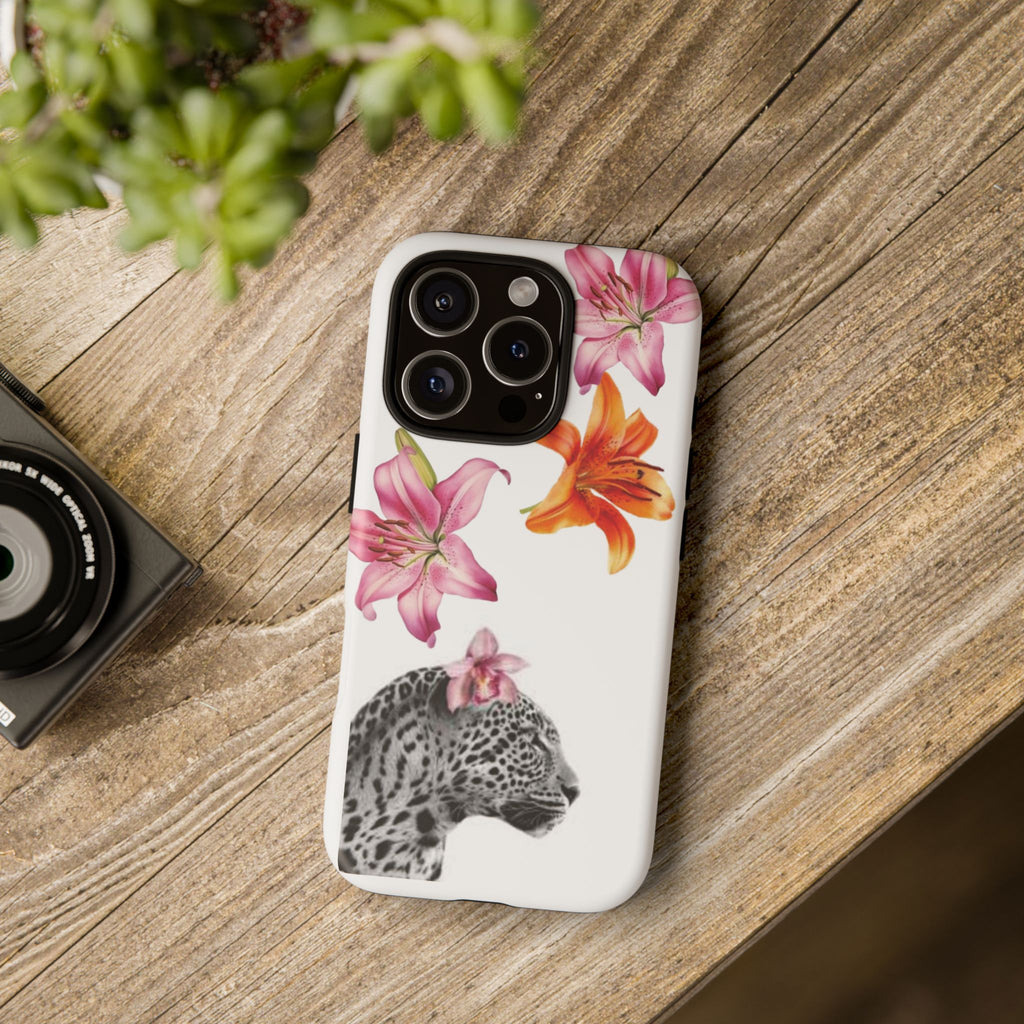 Floral Leopard Phone Case — Pink Lily Animal Print Protective Cover