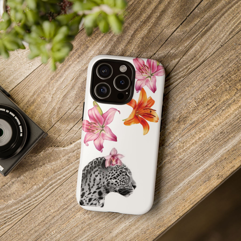 Floral Leopard Phone Case — Pink Lily Animal Print Protective Cover