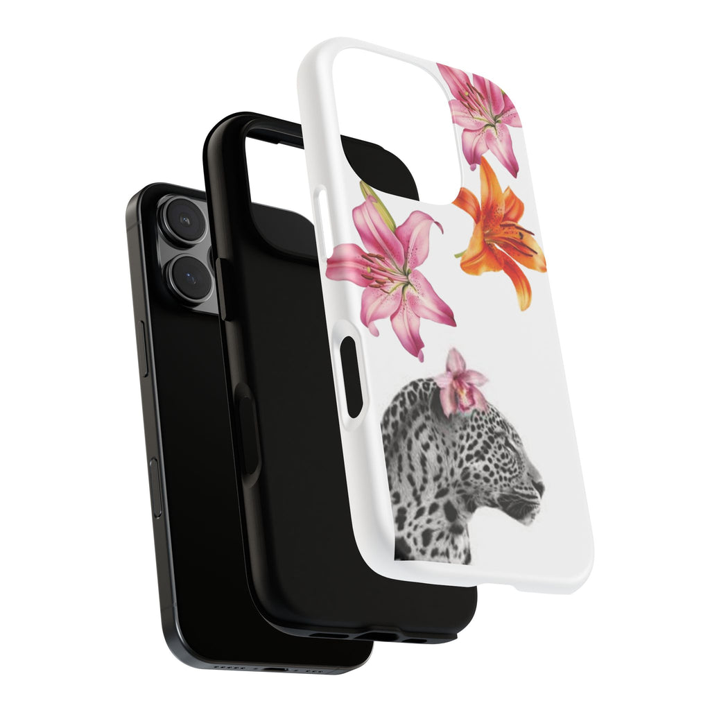 Floral Leopard Phone Case — Pink Lily Animal Print Protective Cover