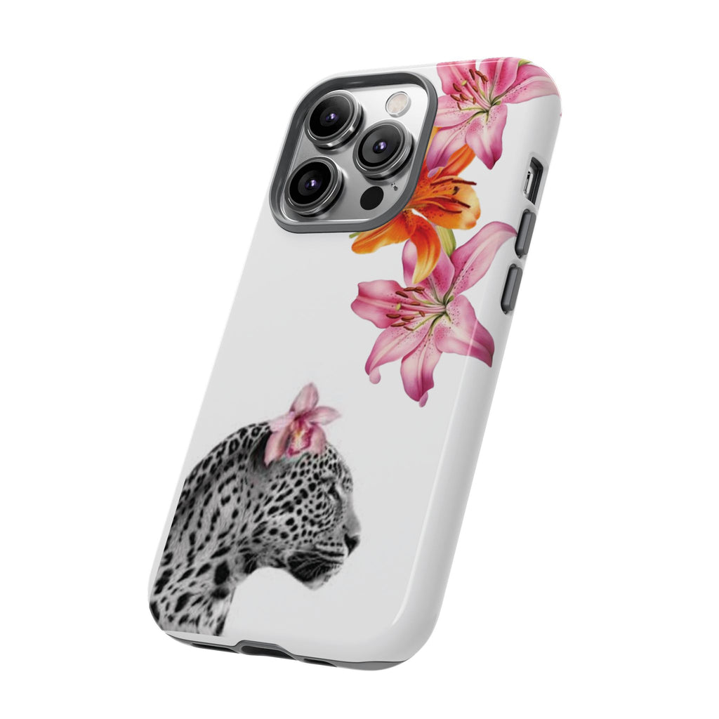 Floral Leopard Phone Case — Pink Lily Animal Print Protective Cover