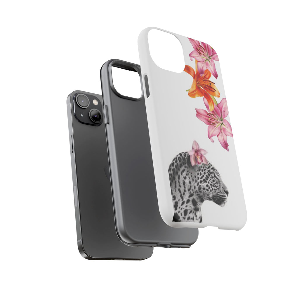 Floral Leopard Phone Case — Pink Lily Animal Print Protective Cover