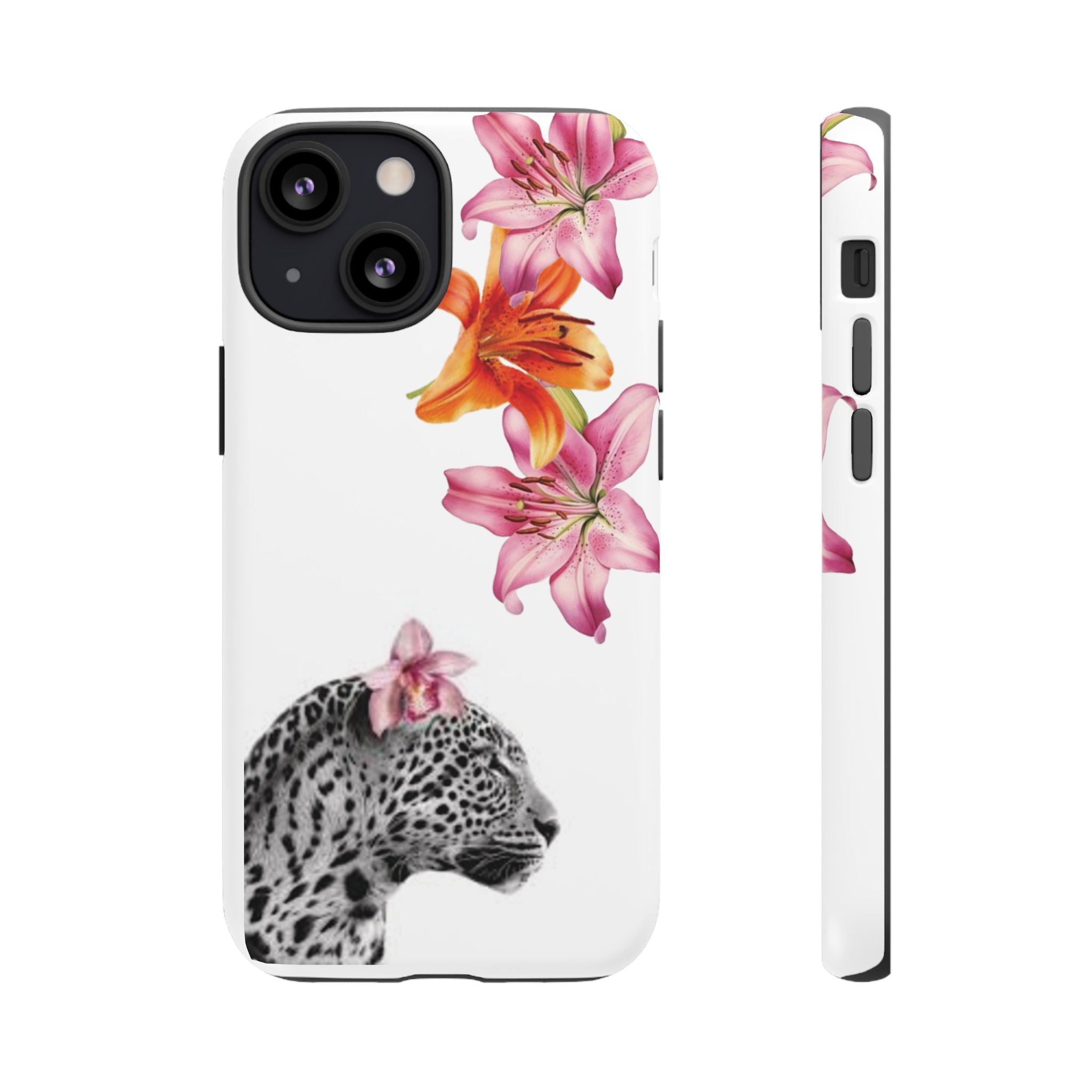 Floral Leopard Phone Case — Pink Lily Animal Print Protective Cover
