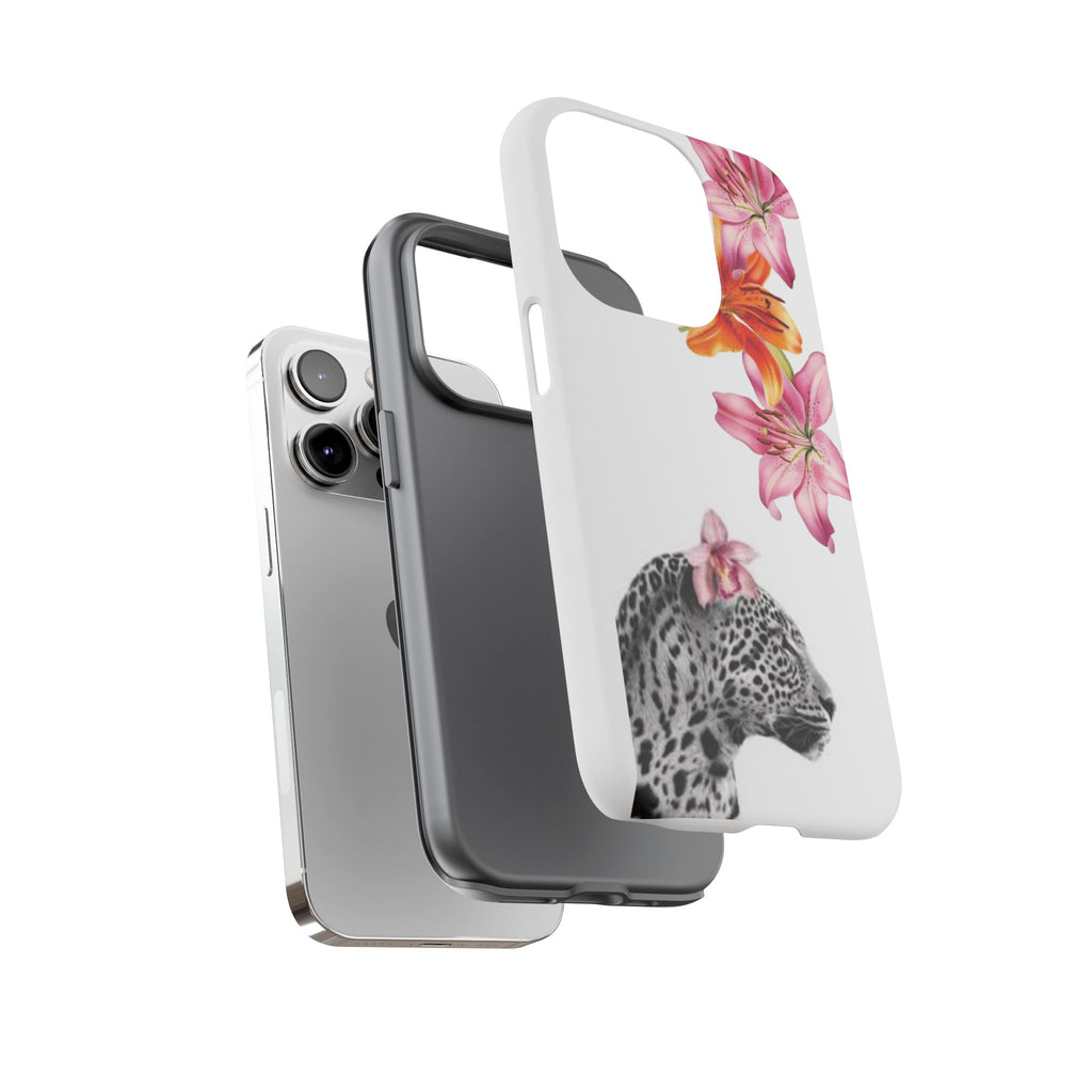 Floral Leopard Phone Case — Pink Lily Animal Print Protective Cover