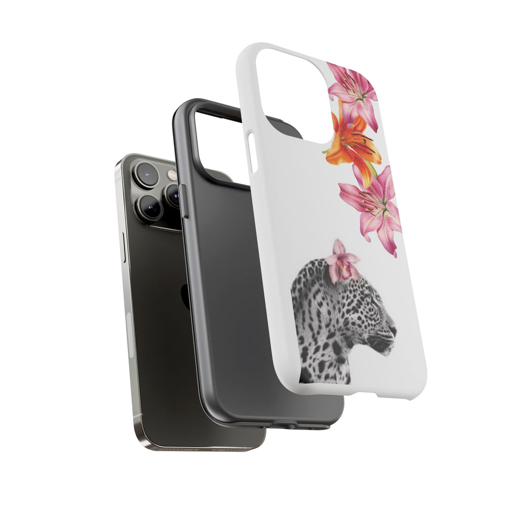 Floral Leopard Phone Case — Pink Lily Animal Print Protective Cover