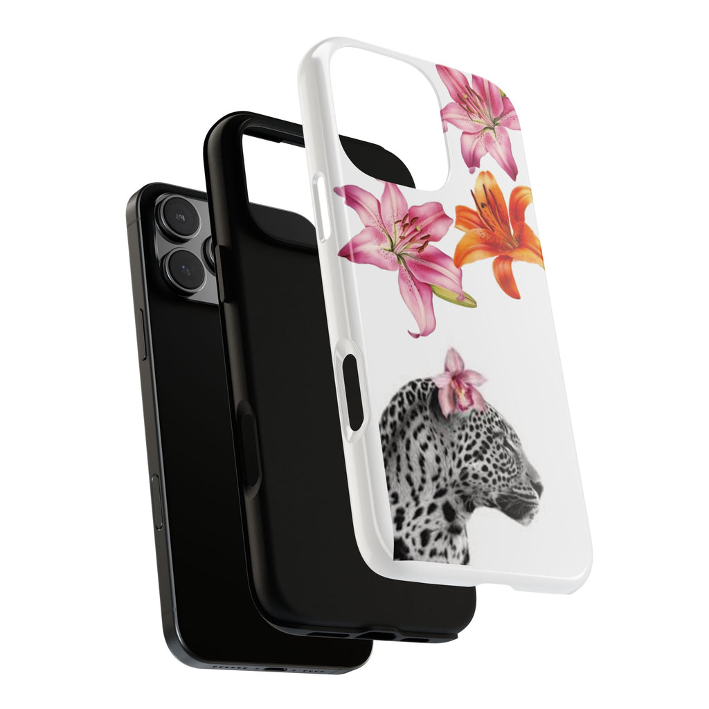 Floral Leopard Phone Case — Pink Lily Animal Print Protective Cover