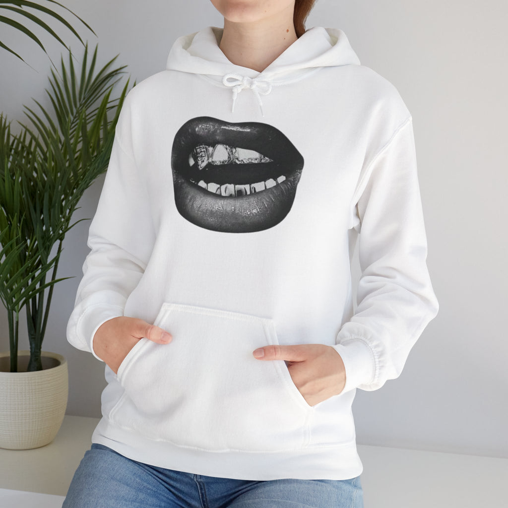 Graphic Lip Print Hoodie — Black Mouth Art Pullover