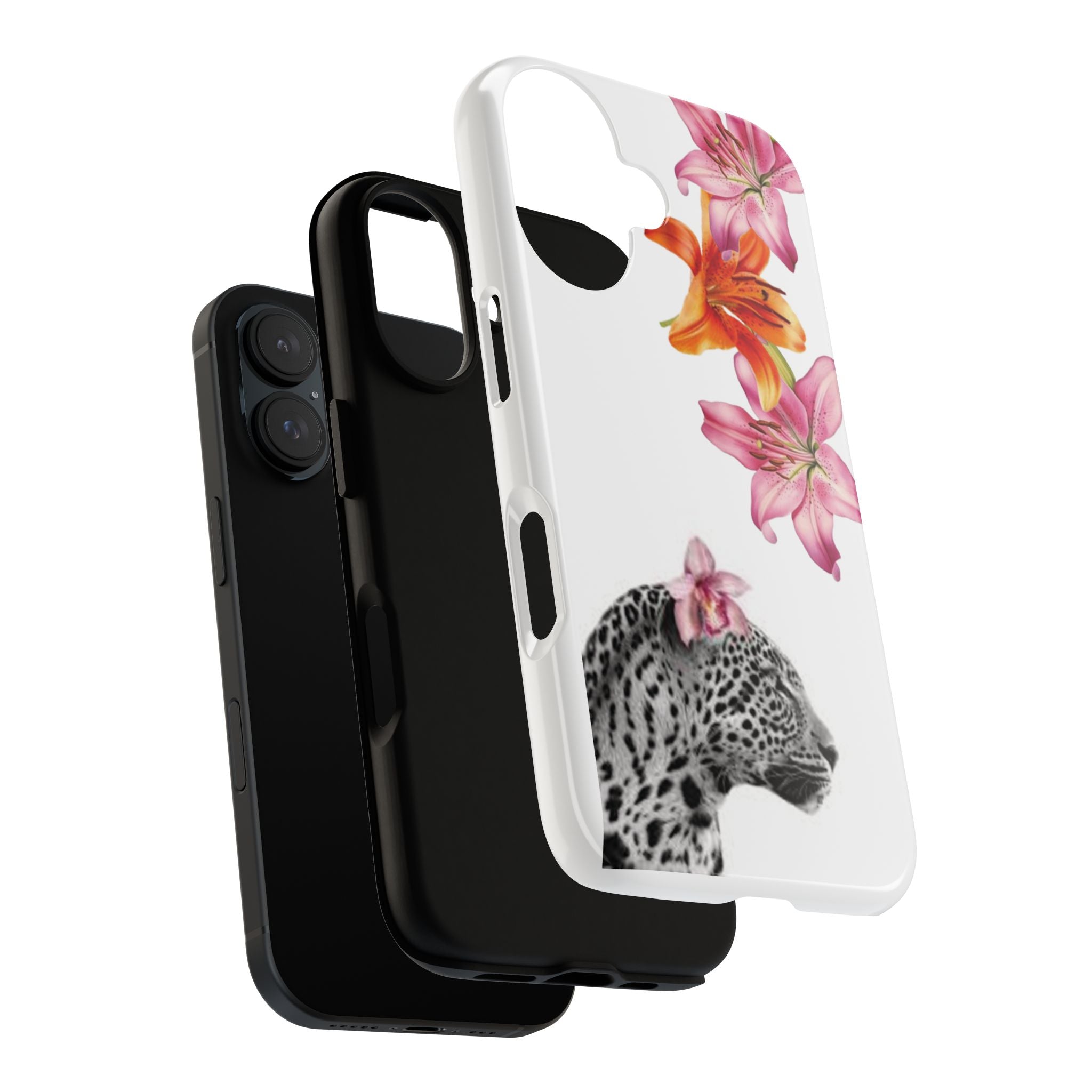 Floral Leopard Phone Case — Pink Lily Animal Print Protective Cover